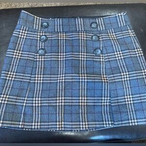GAP Straight Mini Skirt Gray/Tan Plaid, Oversized Button Detail, Lined; Size 10